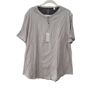 CON.STRUCT Men's 3XL Short Sleeve Cotton Henley Shirt Beige Geometric slim Fit